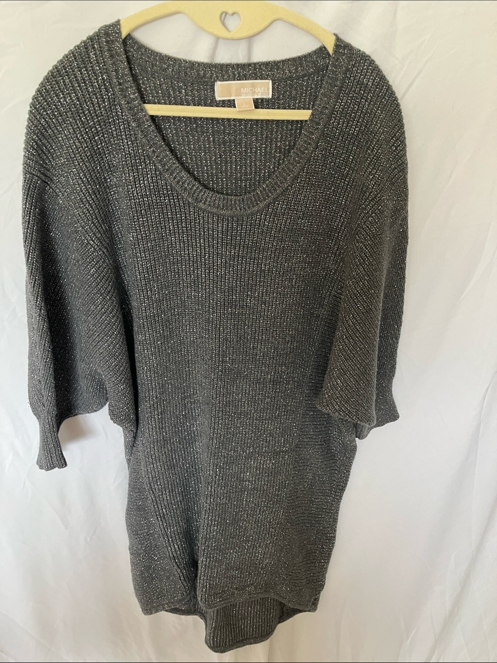 MICHAEL Michael Kors: Charcoal Metallic Knit Tunic Sweater Dress- L